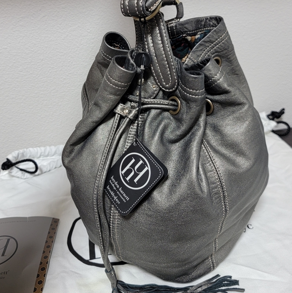 Hayden Harnett Salina Drawstring Pewter Bucket Shoulder Bag NWT - Picture 6 of 6